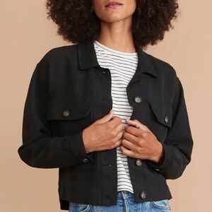 Marine Layer Holland Cropped Utility Jacket Linen Lyocell Black Women's Size XL